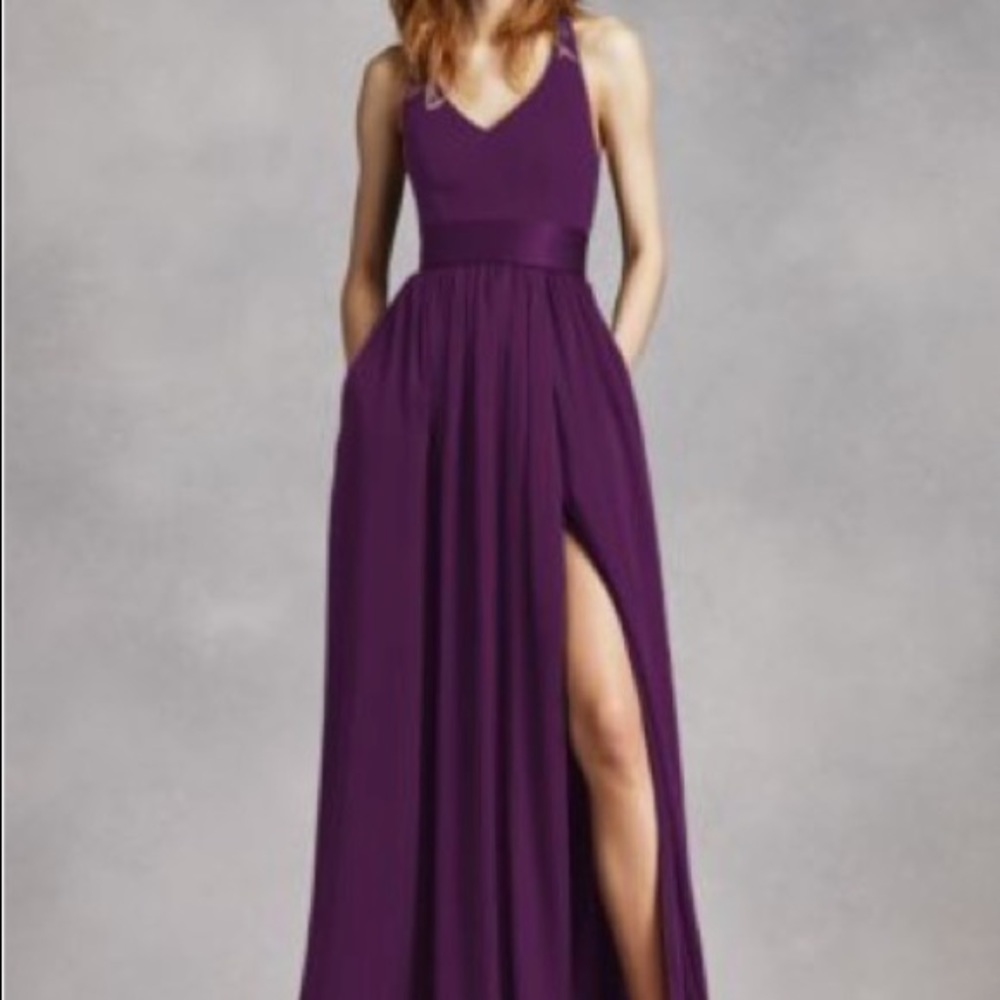 White by Vera Wang - Plum V-Neck Halter Gown